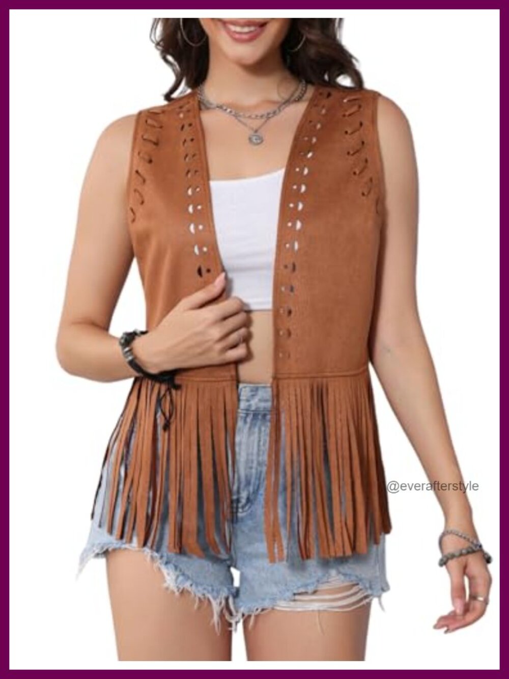 Faux Suede Fringe Vest Western Boho Sleeveless Jacket Festival Cowgirl 70s